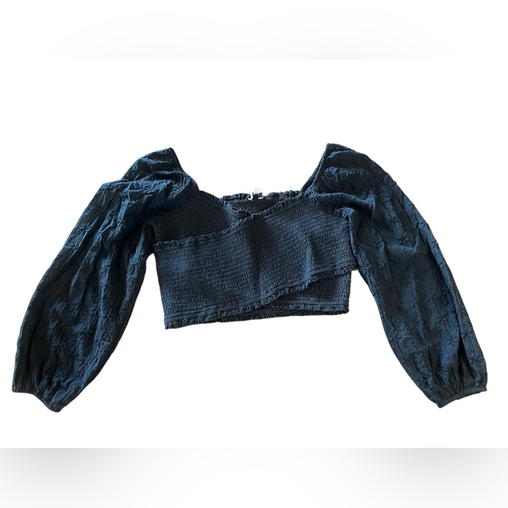 Black Cotton Long Sleeved Cropped Top Black Embroidered American Eagle Large